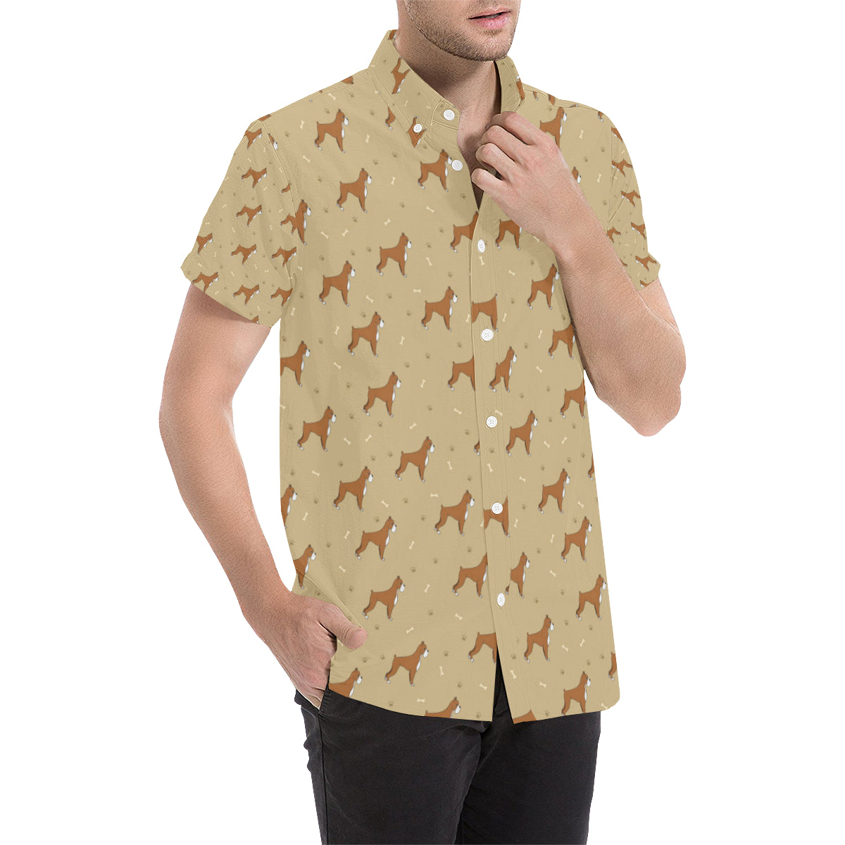 Boxers Pattern Print Design 02 Men's Short Sleeve Button Up Shirt