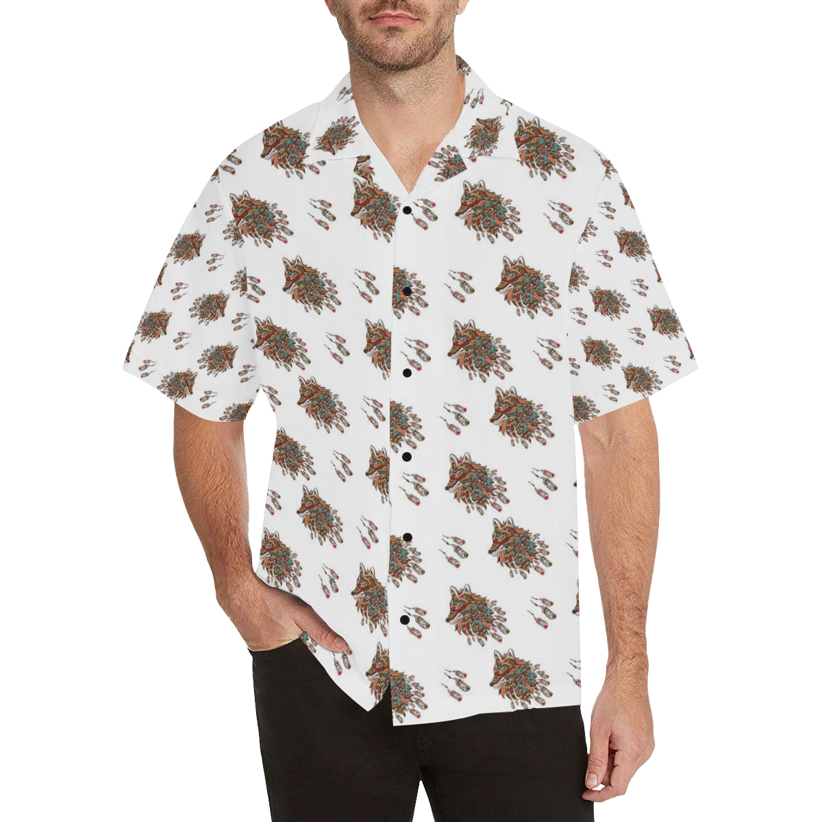 Aztec Wolf Pattern Print Design 02 Men's Hawaiian Shirt