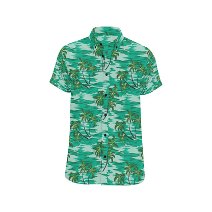 Palm Tree Pattern Print Design A01 Men's Short Sleeve Button Up Shirt