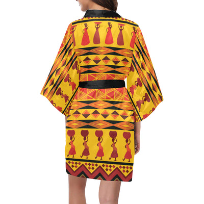 African Pattern Print Design 01 Women's Short Kimono