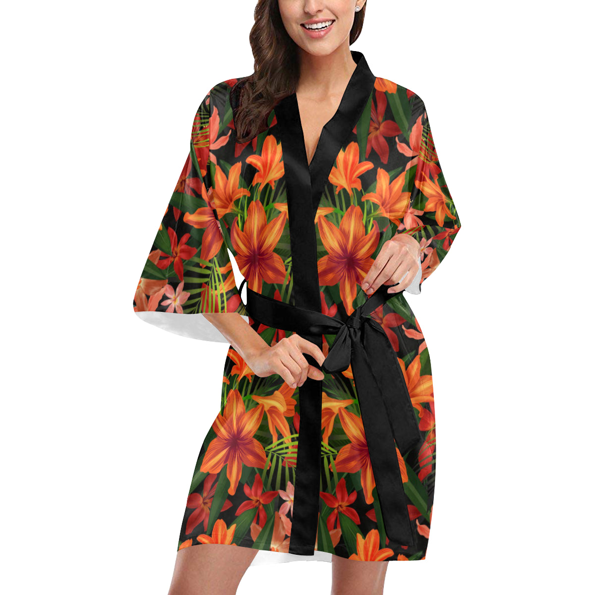 Amaryllis Pattern Print Design AL05 Women's Short Kimono