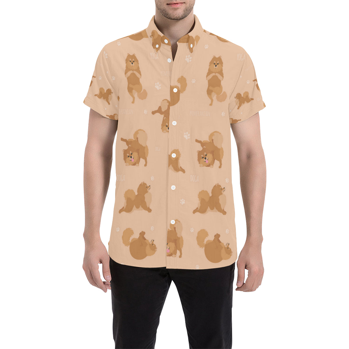 Pomeranians Pattern Print Design A06 Men's Short Sleeve Button Up Shirt
