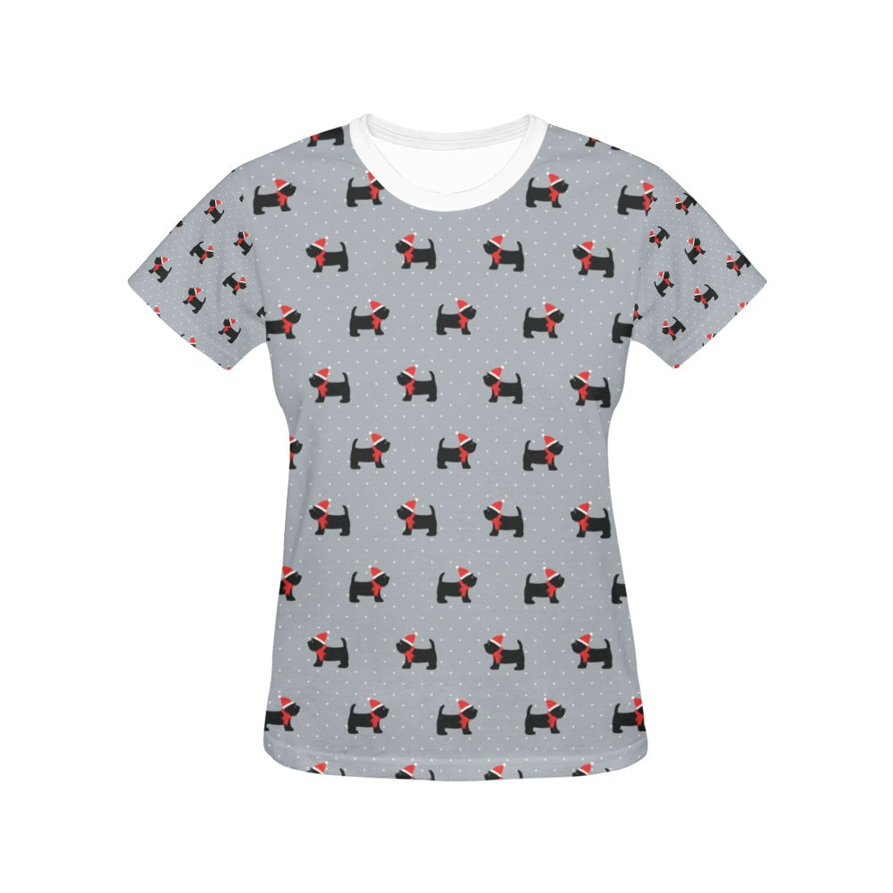 Scottish Christmas Themed Terriers Print Design LKS3018 Women's  T-shirt