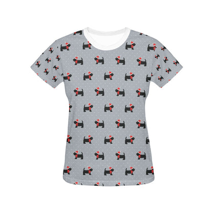 Scottish Christmas Themed Terriers Print Design LKS3018 Women's  T-shirt