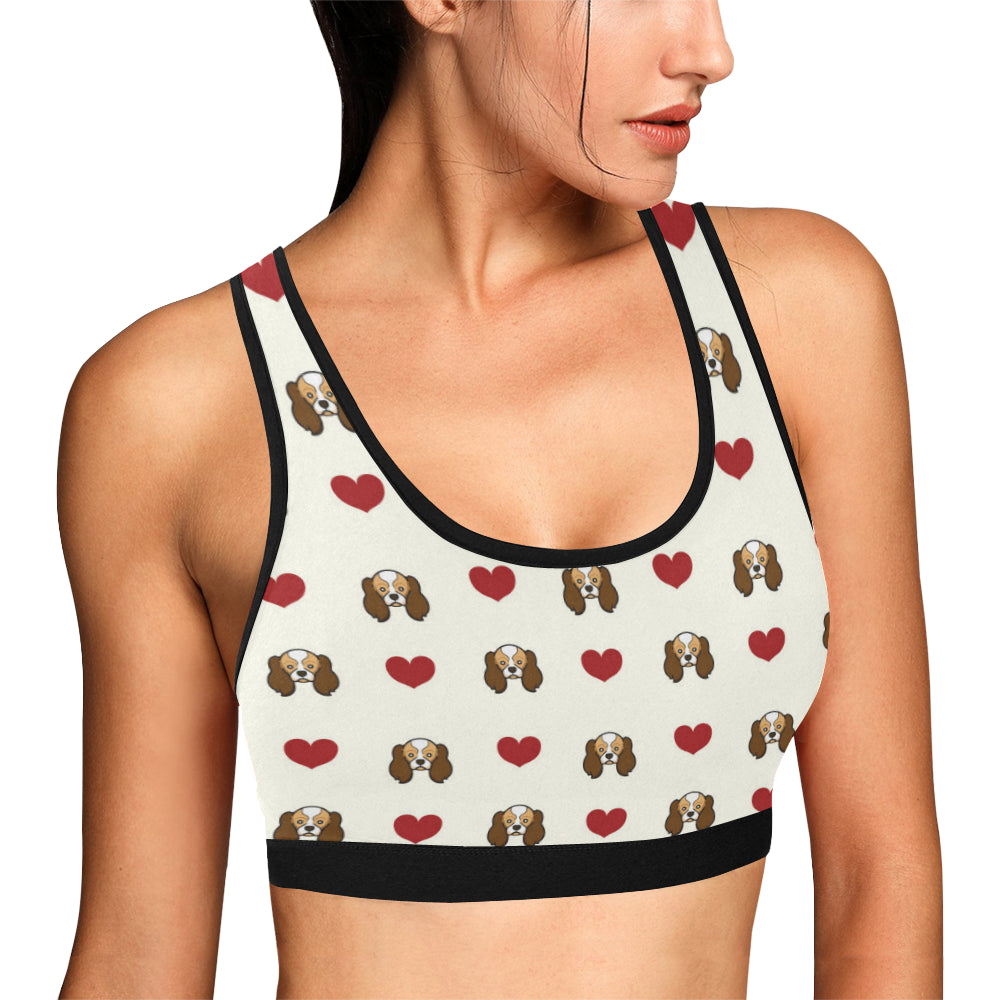 Cavalier King Charles Spaniels Pattern Print Desig Sports Bra