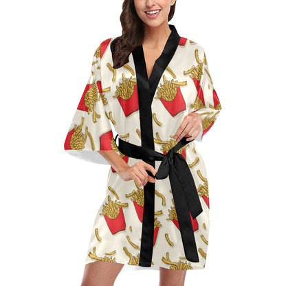 French Fried Pattern Print Design 01 Women's Short Kimono