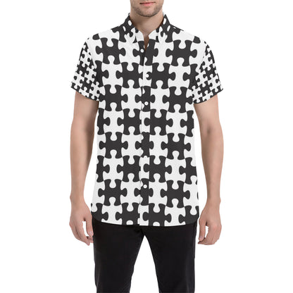 Puzzle Black White Pattern Print Design A02 Men's Short Sleeve Button Up Shirt