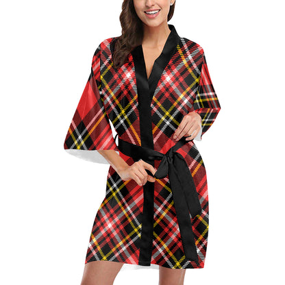 Plaid Red Pattern Print Design A03 Women's Short Kimono