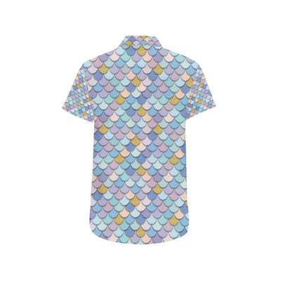 Mermaid Scales Pattern Print Design 05 Men's Short Sleeve Button Up Shirt