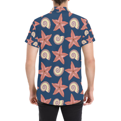Starfish Pattern Print Design 03 Men's Short Sleeve Button Up Shirt