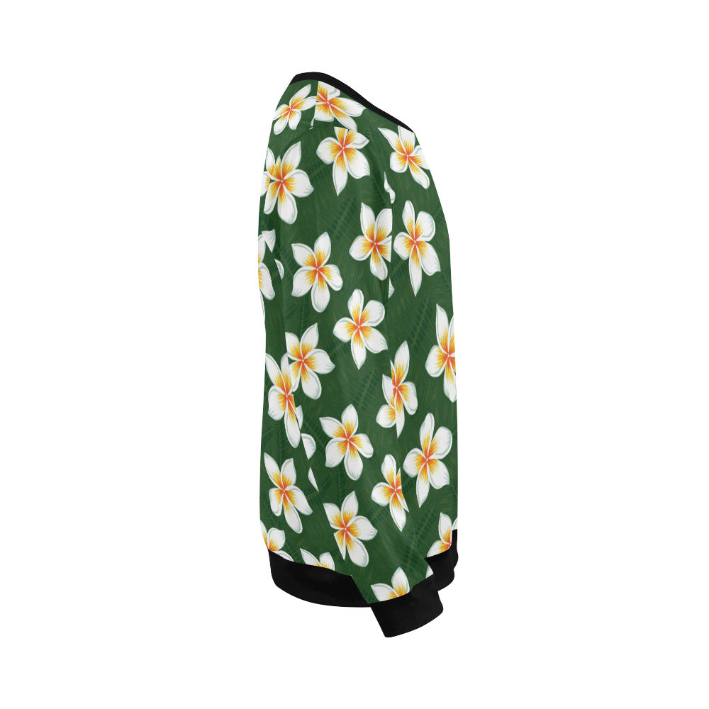 White Plumeria Pattern Print Design PM020 Men Long Sleeve Sweatshirt