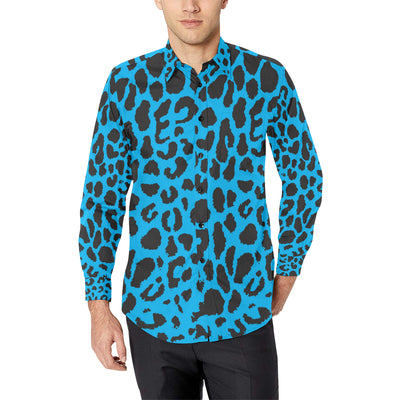 Cheetah Blue Print Pattern Men's Long Sleeve Shirt