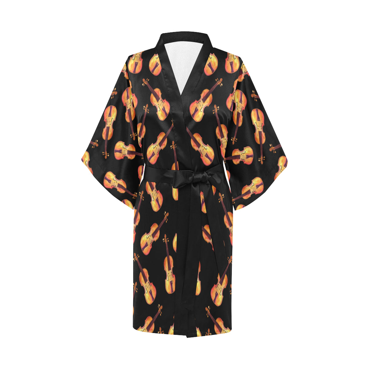Violin Pattern Print Design 04 Women's Short Kimono