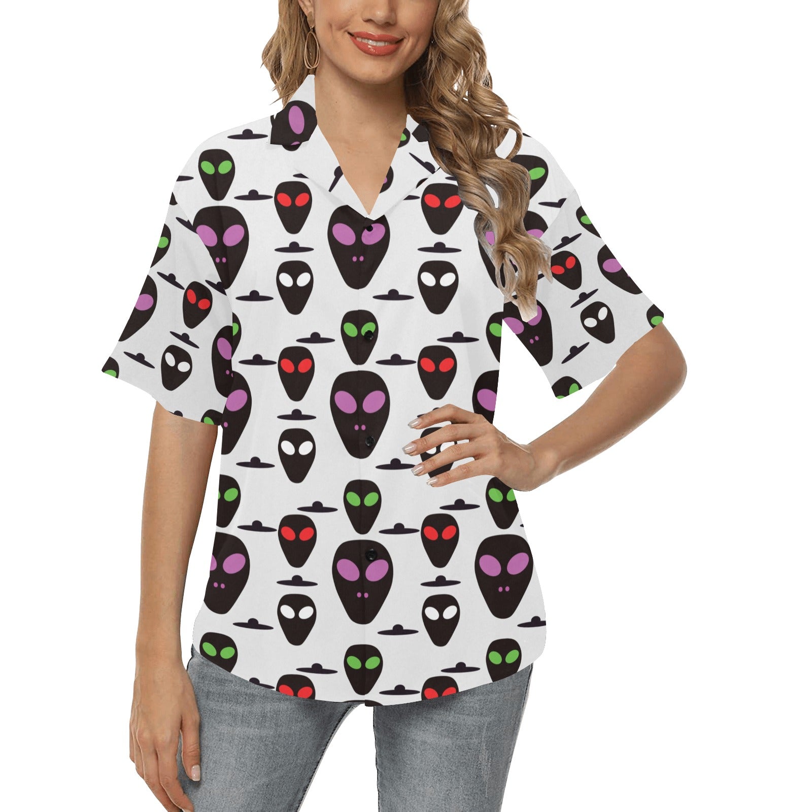 Alien Pattern Print Design 06 Women's Hawaiian Shirt