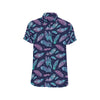 Feather Aztec Design Print Men's Short Sleeve Button Up Shirt