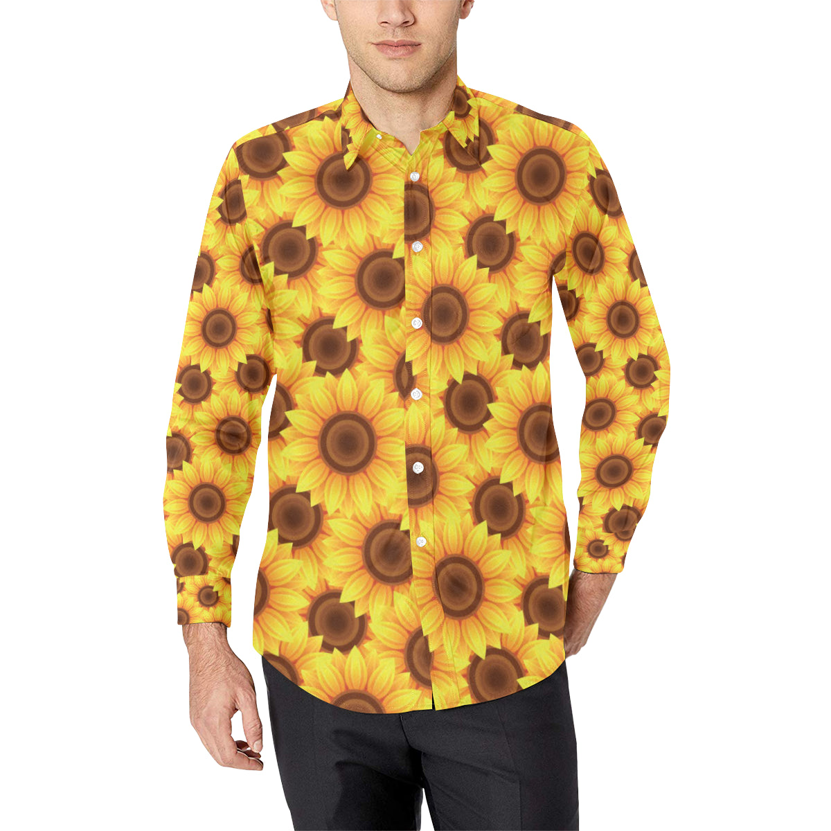Sunflower Pattern Print Design SF07 Men's Long Sleeve Shirt