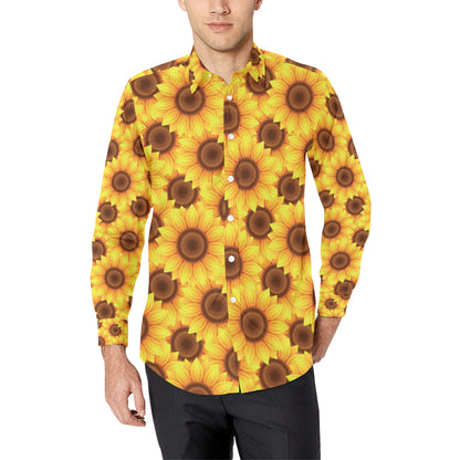 Sunflower Pattern Print Design SF07 Men's Long Sleeve Shirt
