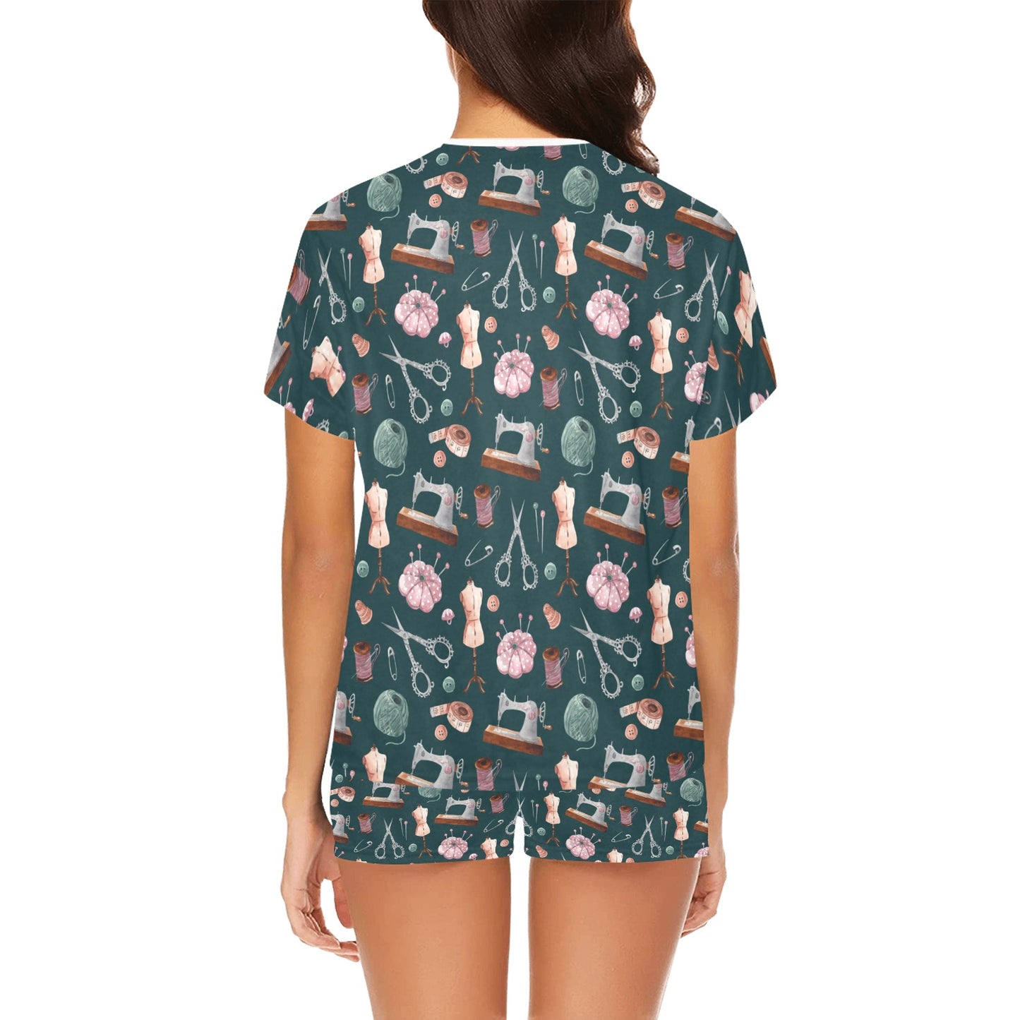 Sewing Equipment Print Design LKS307 Women's Short Pajama Set