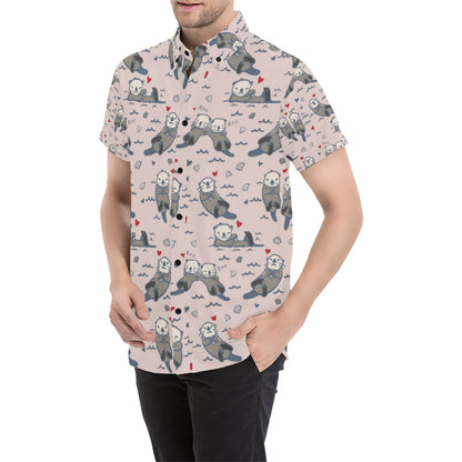 Sea Otter Pattern Print Design 02 Men's Short Sleeve Button Up Shirt