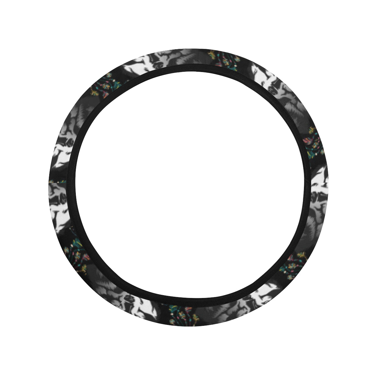 Wolf Black Dream Catcher Design Print Steering Wheel Cover with Elastic Edge