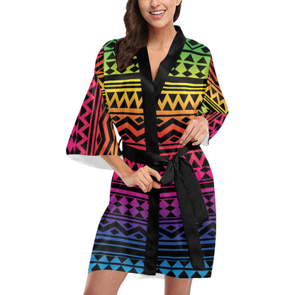 Rainbow Tribal Pattern Print Design A02 Women's Short Kimono