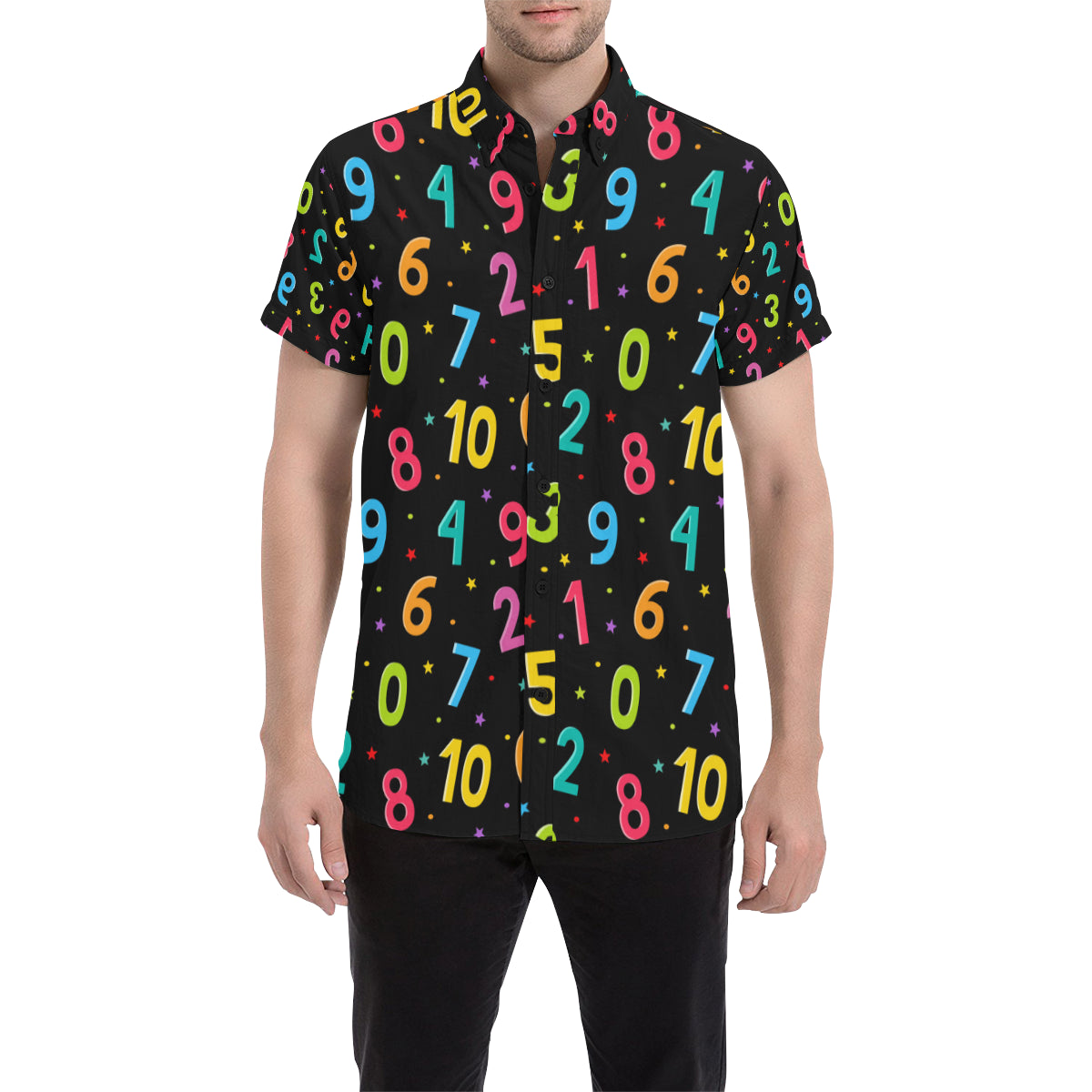 Number Pattern Print Design A04 Men's Short Sleeve Button Up Shirt