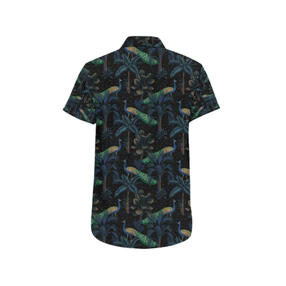 Rainforest Peacock Pattern Print Design A04 Men's Short Sleeve Button Up Shirt