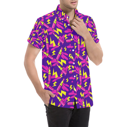 Lipstick Pattern Print Design LT04 Men's Short Sleeve Button Up Shirt