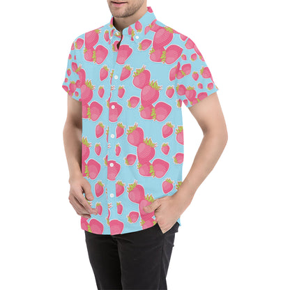 Strawberry Pattern Print Design SB04 Men's Short Sleeve Button Up Shirt