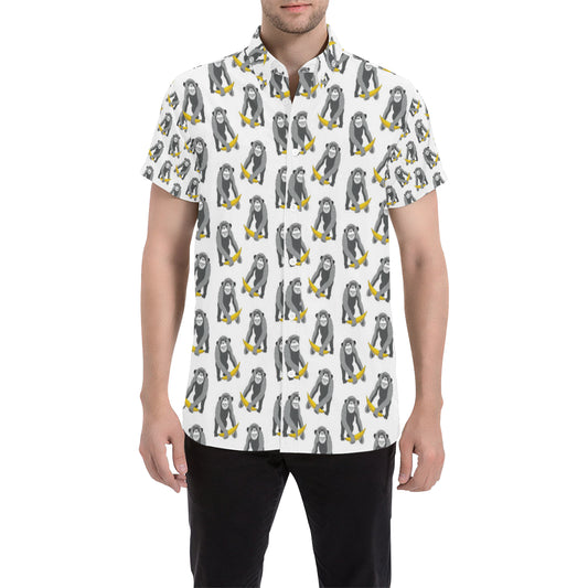 Chimpanzee Pattern Print Design 05 Men's Short Sleeve Button Up Shirt