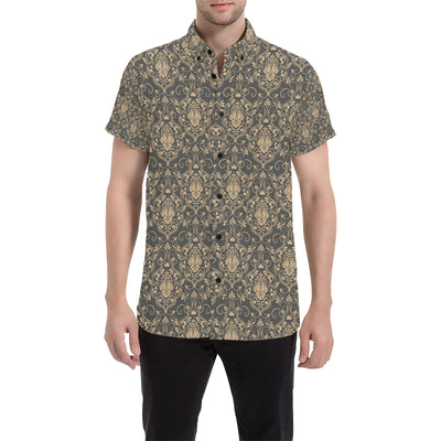 Damask Elegant Luxury Print Pattern Men's Short Sleeve Button Up Shirt