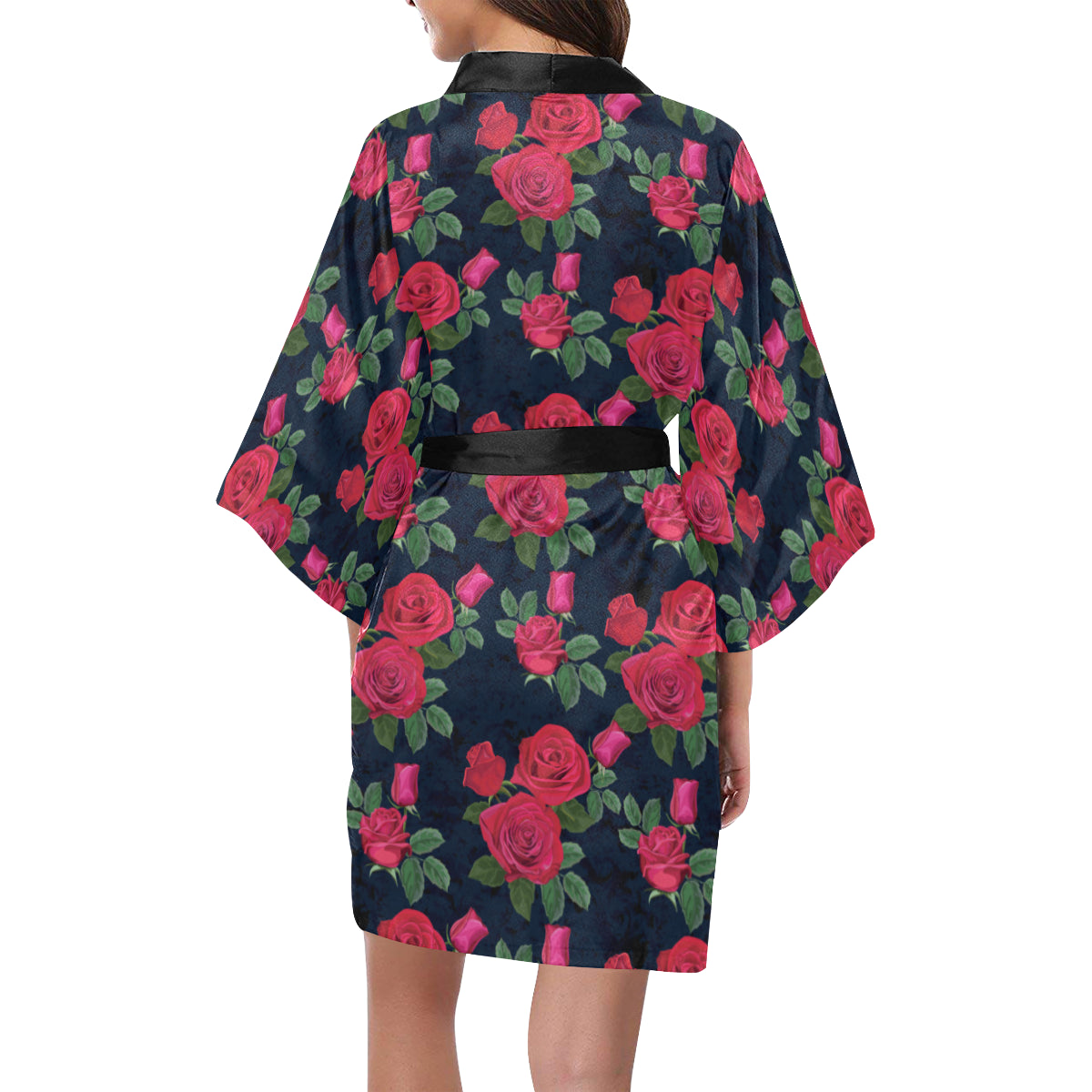 Rose Pattern Print Design A04 Women's Short Kimono