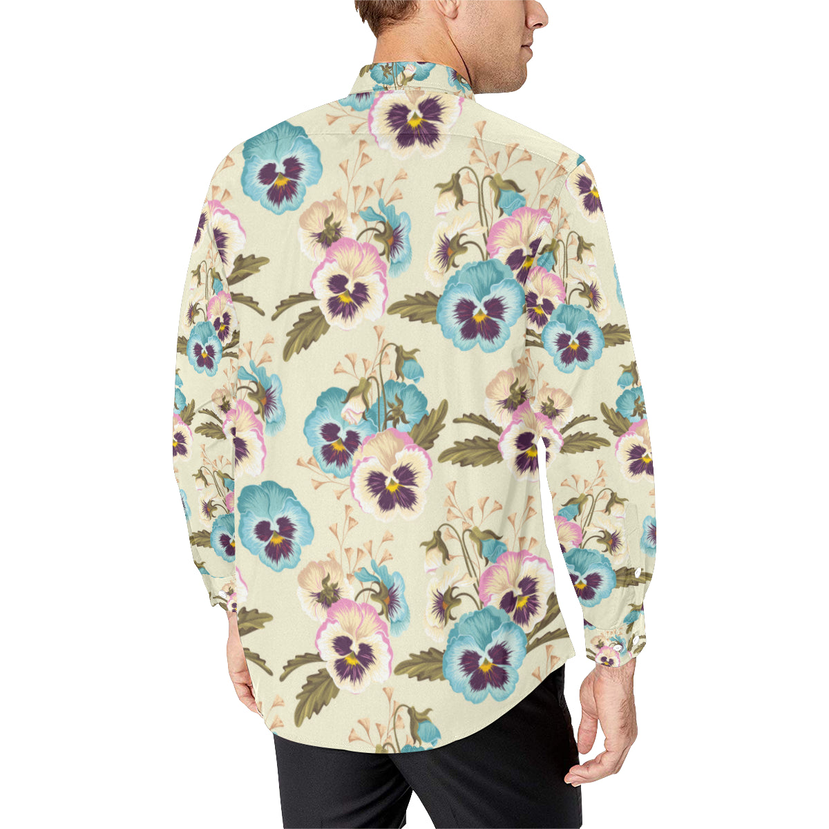 Pansy Pattern Print Design A02 Men's Long Sleeve Shirt
