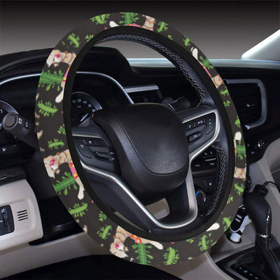 Alpaca Cactus Design Themed Print Steering Wheel Cover with Elastic Edge