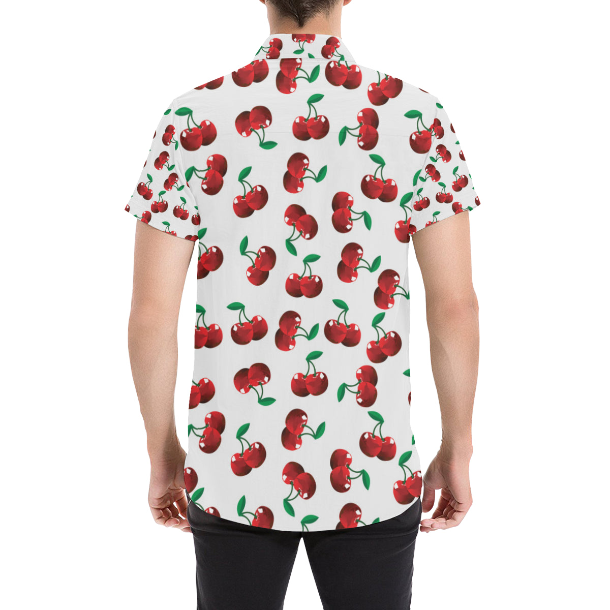 Cherry Pattern Print Design 01 Men's Short Sleeve Button Up Shirt