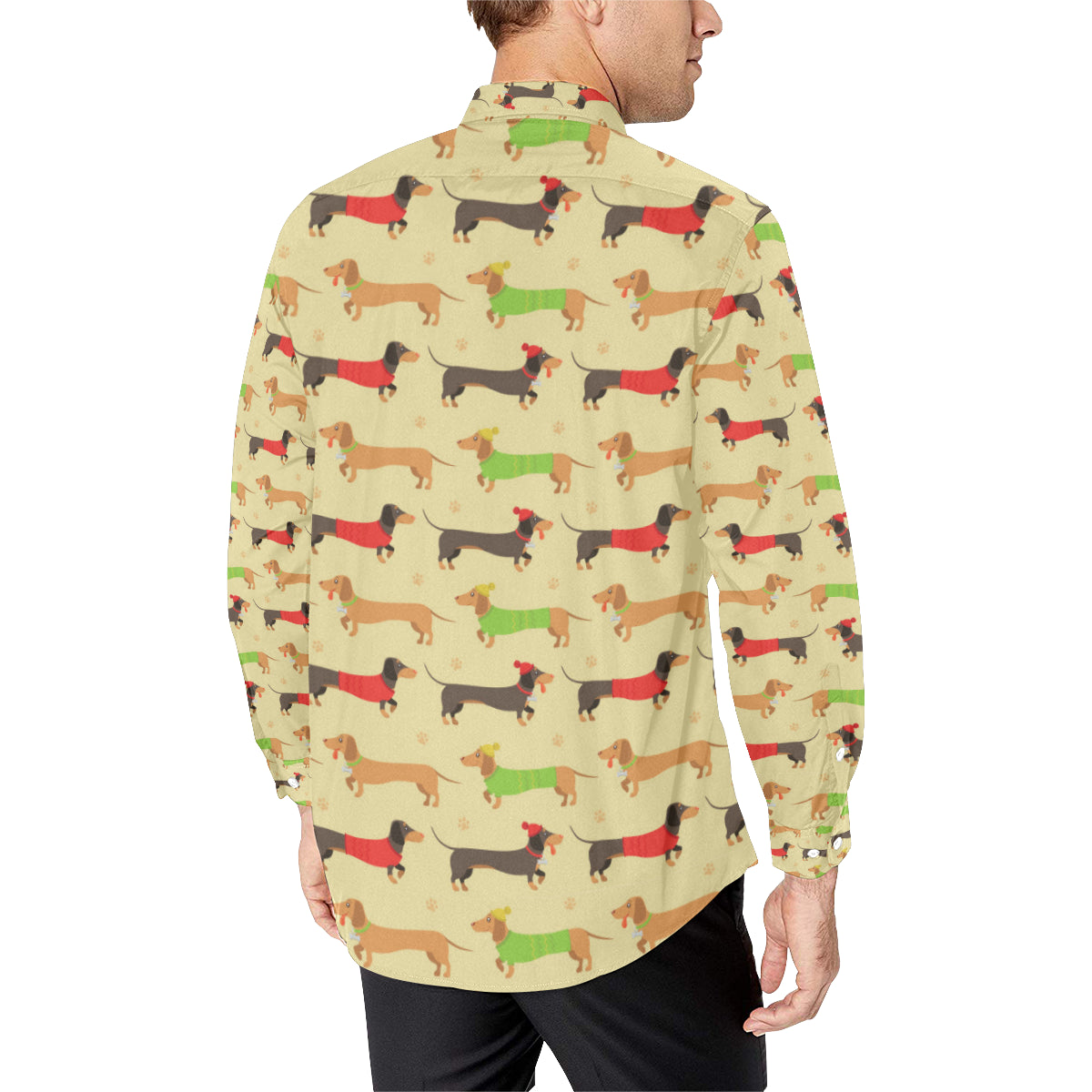 Dachshund Pattern Print Design 06 Men's Long Sleeve Shirt
