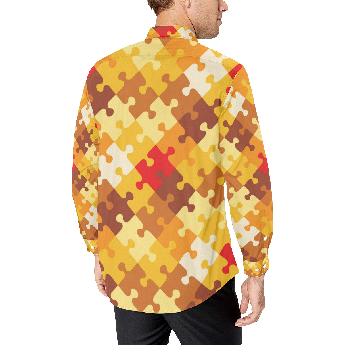 Puzzle Pattern Print Design A01 Men's Long Sleeve Shirt