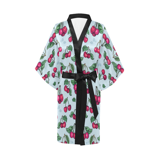 Cherry Pattern Print Design CH01 Women's Short Kimono