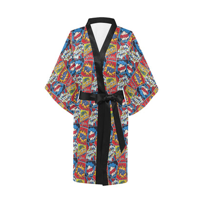 Comic Book Pattern Print Design 03 Women's Short Kimono