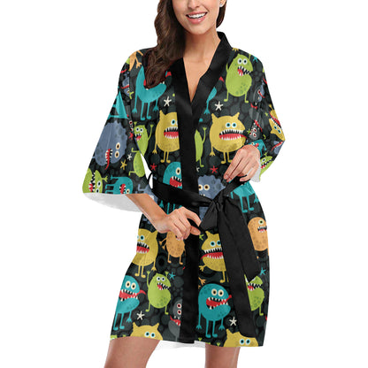 Monster Pattern Print Design 01 Women's Short Kimono