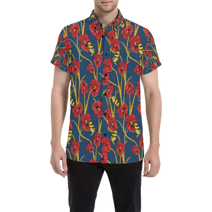 Pansy Pattern Print Design A01 Men's Short Sleeve Button Up Shirt