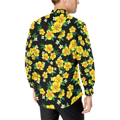Yellow Hibiscus Pattern Print Design HB08 Men's Long Sleeve Shirt