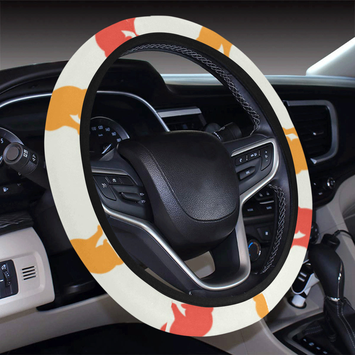 Cat Pattern Print Design 03 Steering Wheel Cover with Elastic Edge