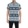 Navajo Dark Blue Print Pattern Men's Short Sleeve Button Up Shirt