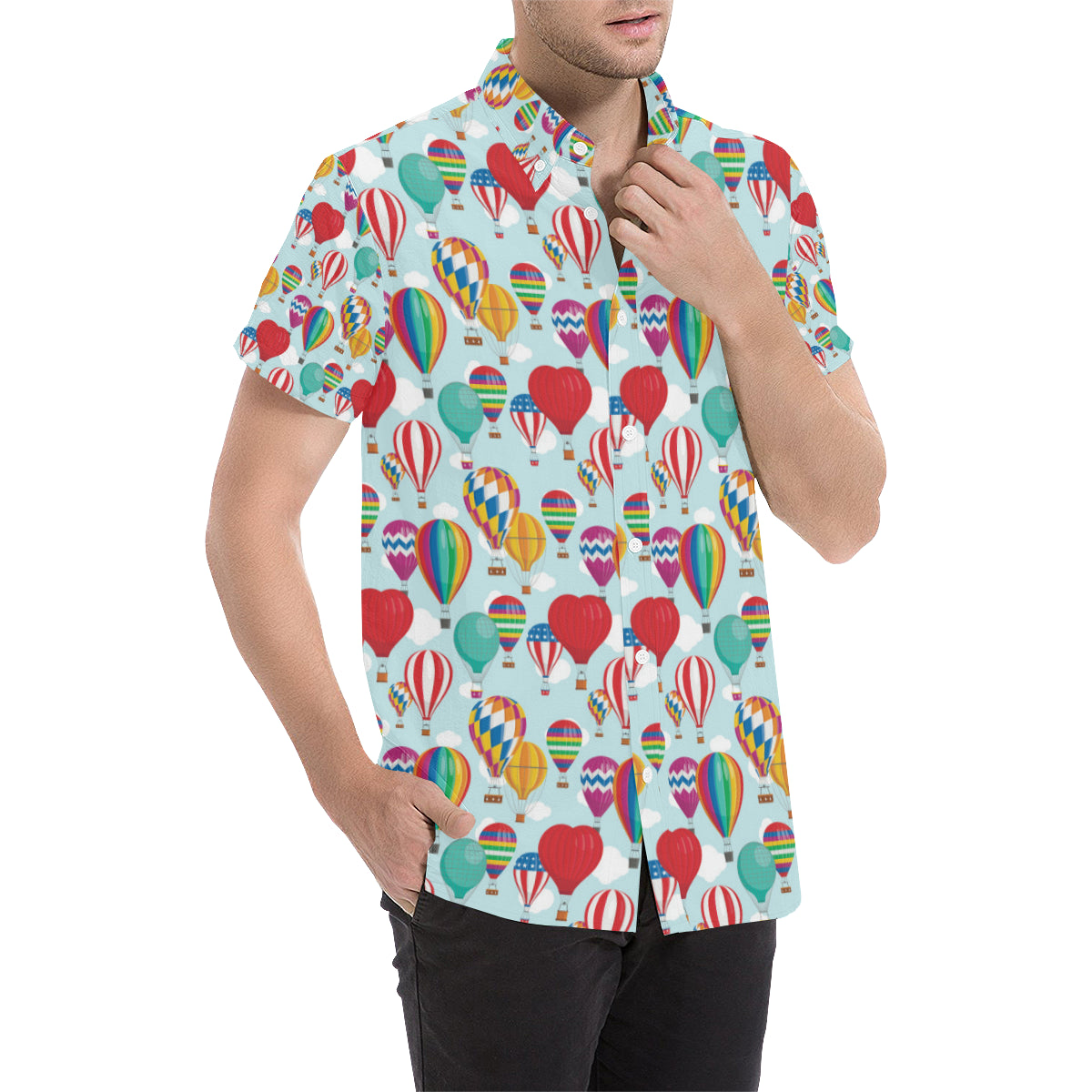 Ballon Pattern Print Design 07 Men's Short Sleeve Button Up Shirt