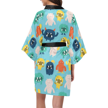 Monster Cartoon Pattern Print Design 03 Women's Short Kimono