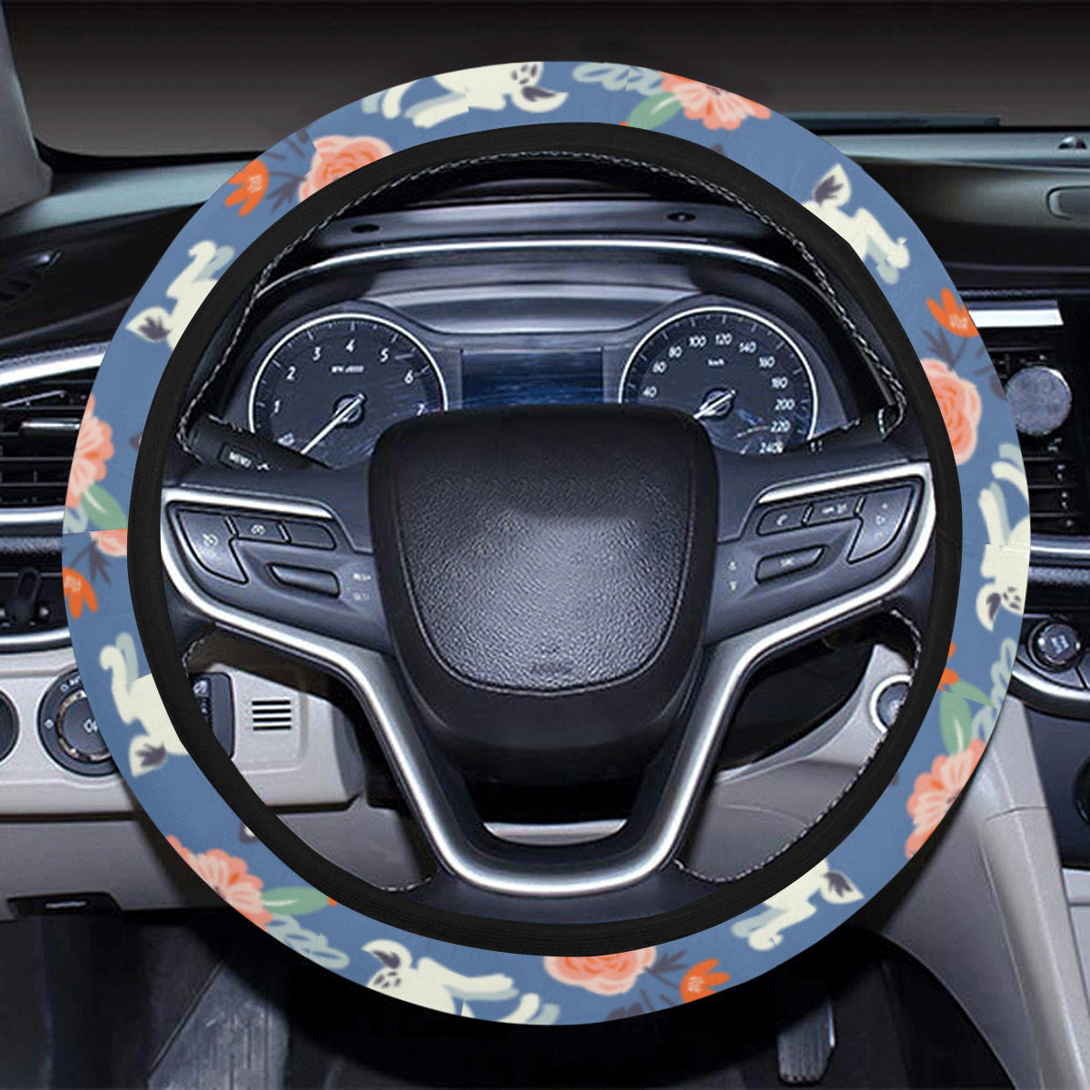 Bunny Pattern Print Design 07 Steering Wheel Cover with Elastic Edge