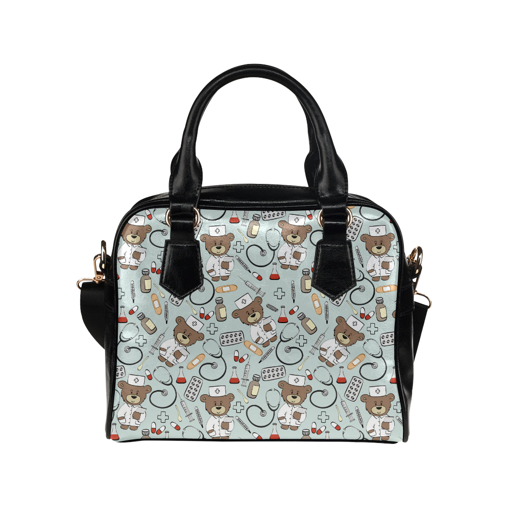 Nurse Bear Pattern Print Design A01 Shoulder Handbag