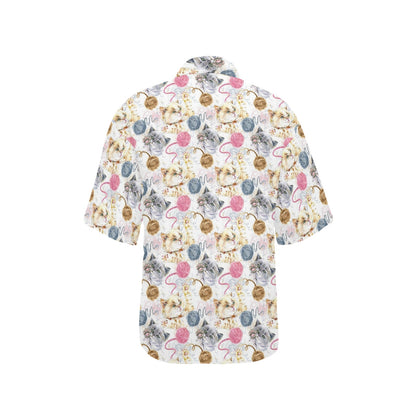 Cat Playing Yarn Pattern Print Design 07 Women's Hawaiian Shirt