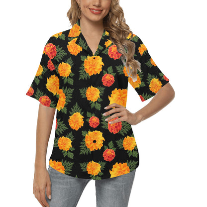 Marigold Pattern Print Design MR05 Women's Hawaiian Shirt